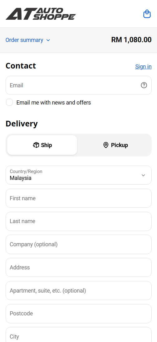 Checkout step choosing delivery and payment method