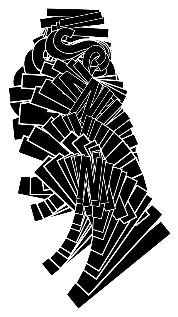 Black-and-white abstract composition of a twisting figure