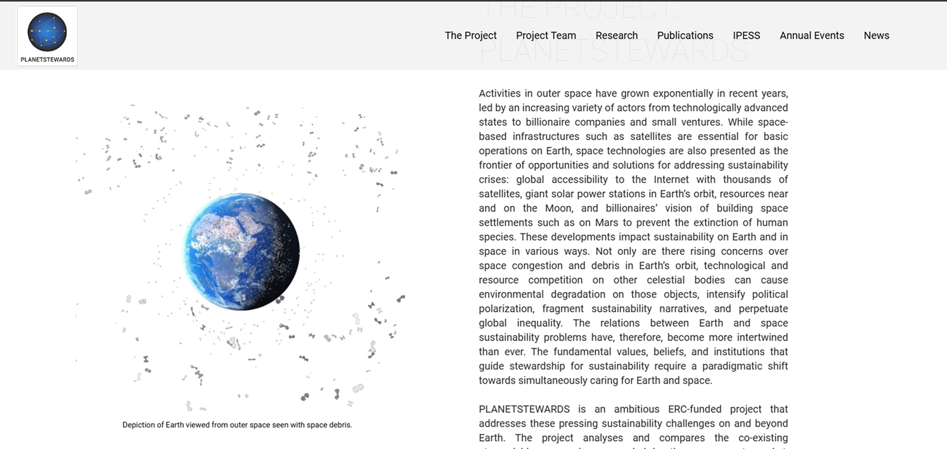 Homepage mission section with Earth