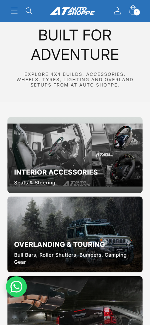 Homepage category tiles linking to each product collection