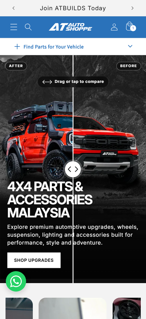 Homepage hero with a before-and-after transformation slider