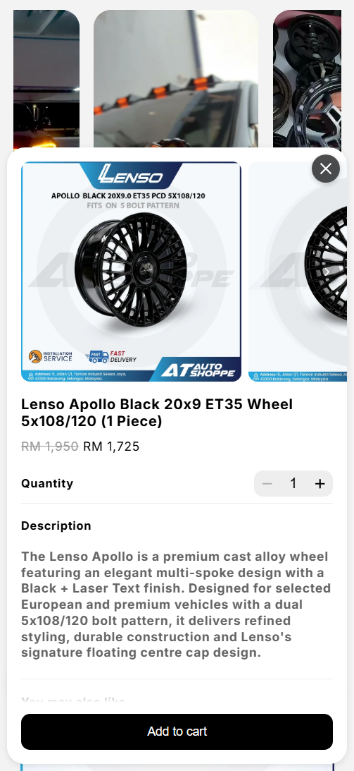 Quick add to cart from a homepage product card