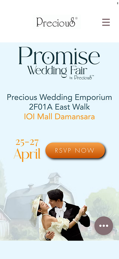 Precious Wedding Fair 3.0 landing page with RSVP button