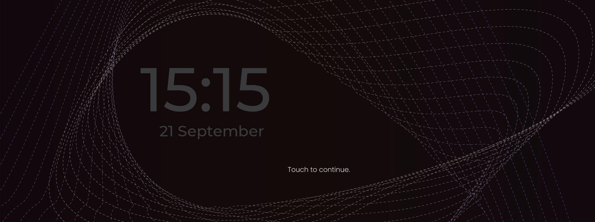 ATLAS lock screen showing the time, date and a tap-to-unlock prompt over a dim wireframe