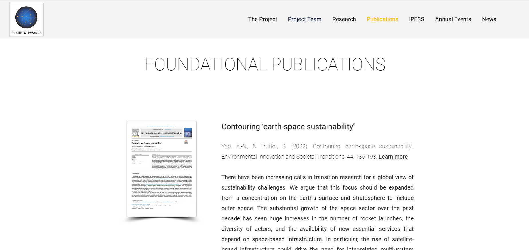 Publications page listing foundational publications