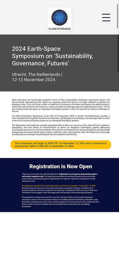 2024 Earth-Space Symposium page announcing that registration is open