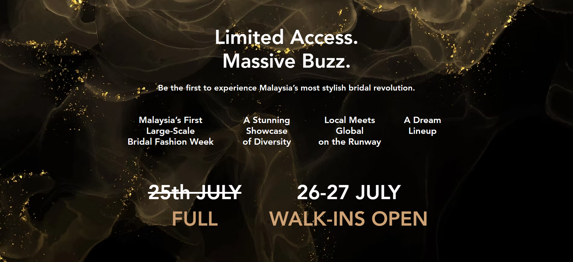 Registration banner reading 25 July: Full, 26–27 July: Walk-ins open