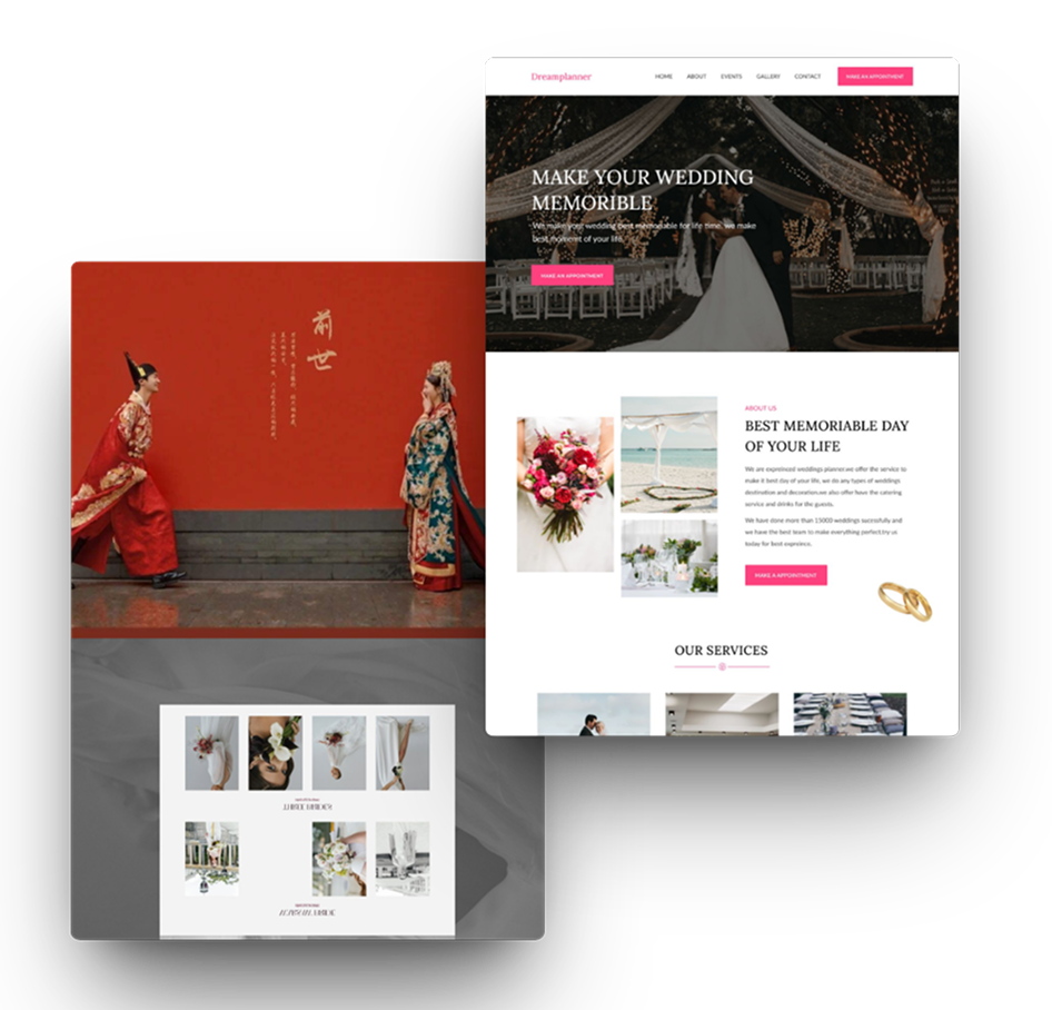 Pinterest board of bridal website layouts and classic Chinese wedding themes