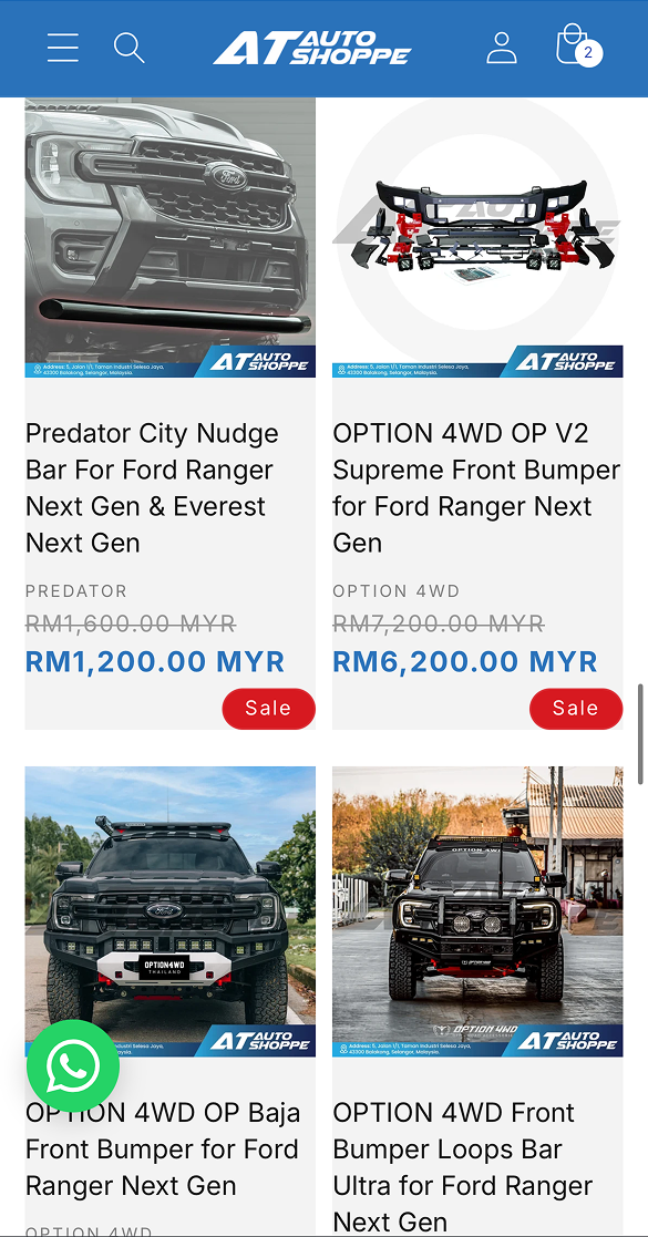 Product list showing only parts compatible with the selected vehicle