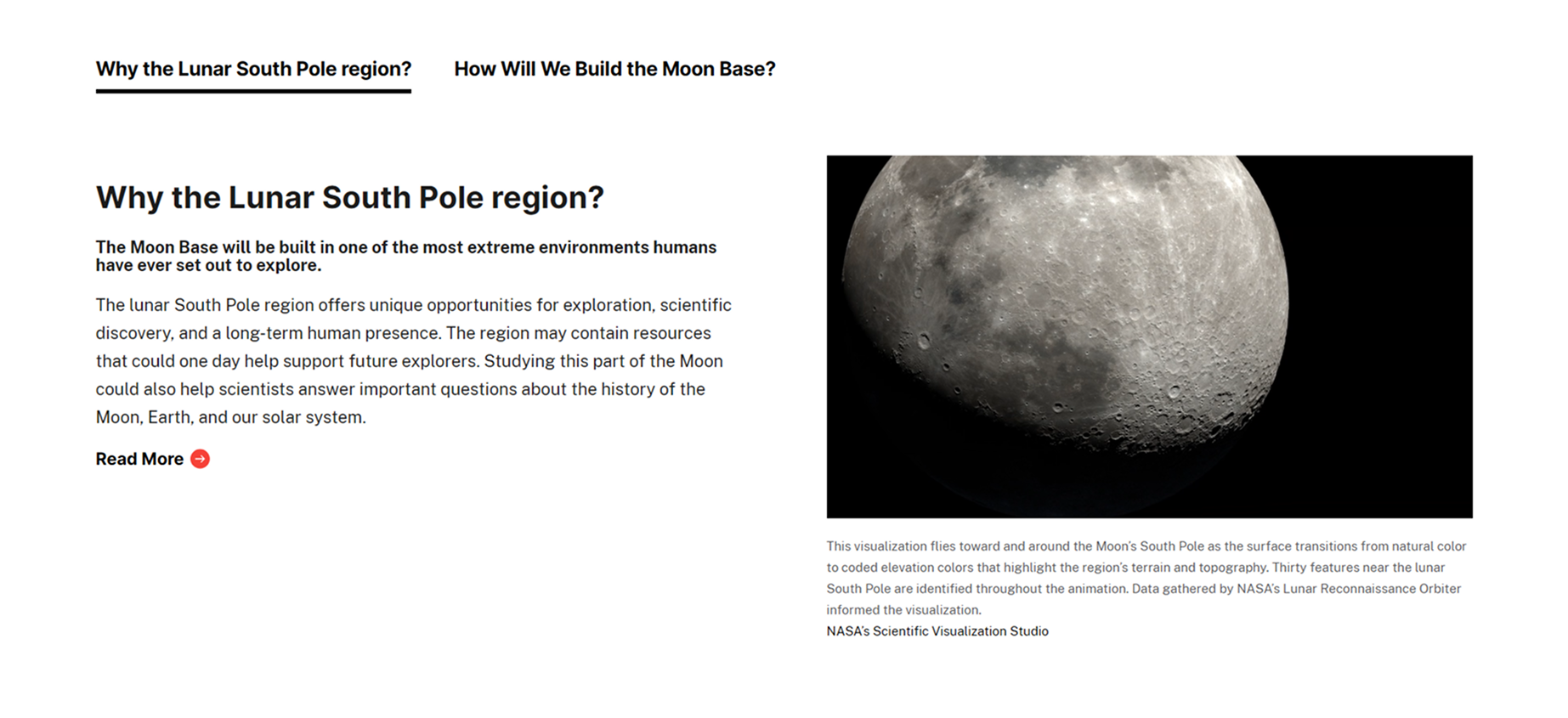 NASA page describing a Moon base project