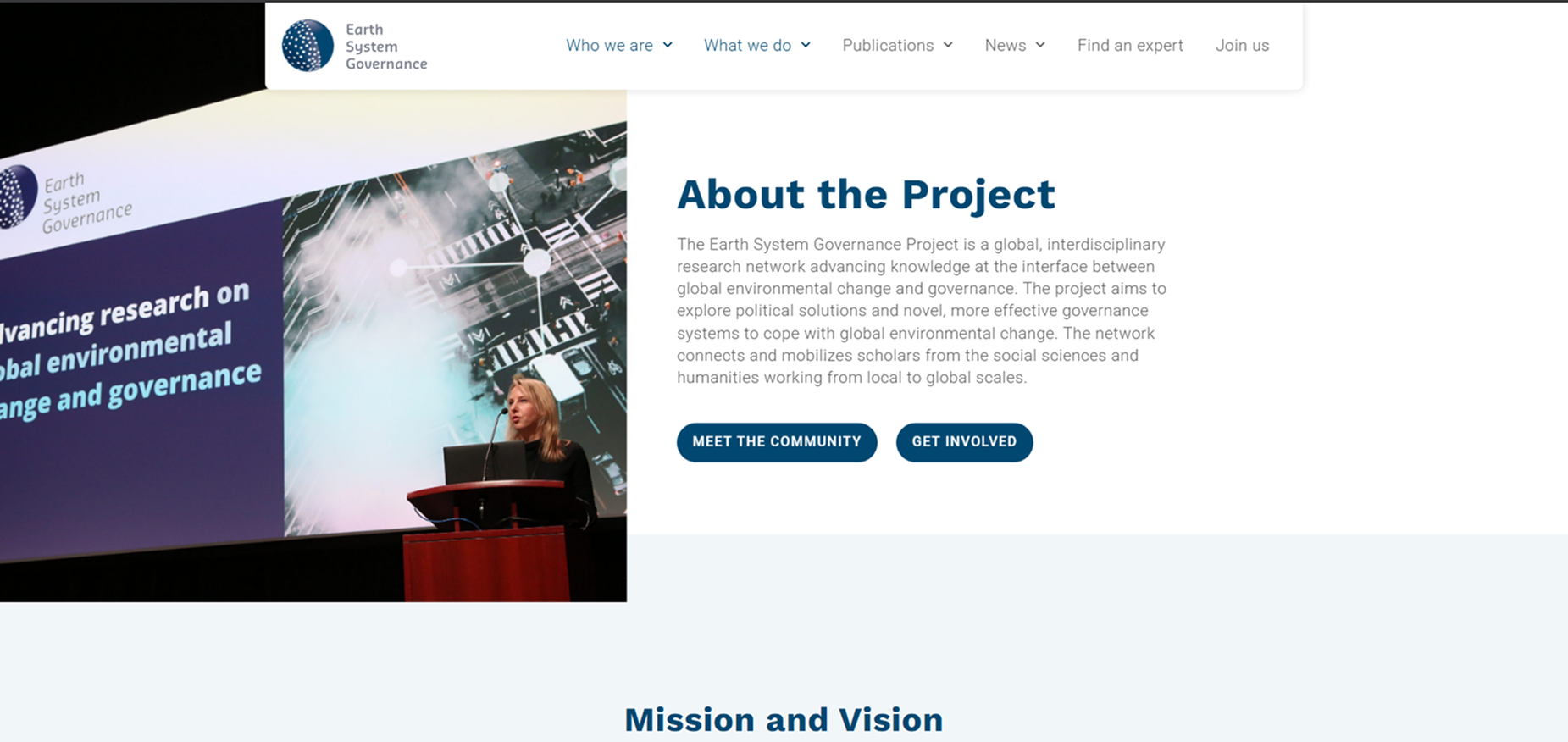 Earth System Governance project page layout
