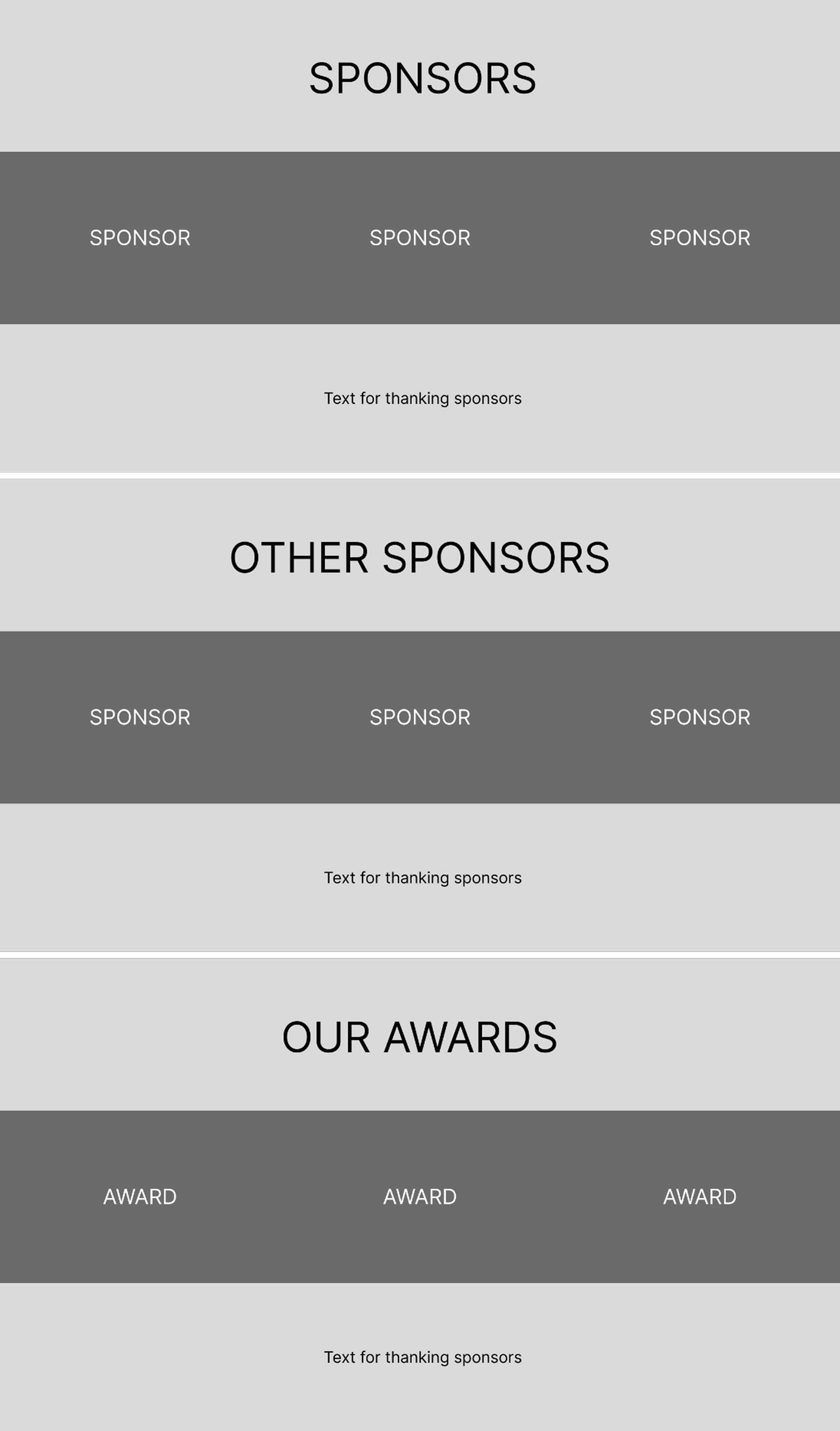 Early wireframe of the sponsors and awards page